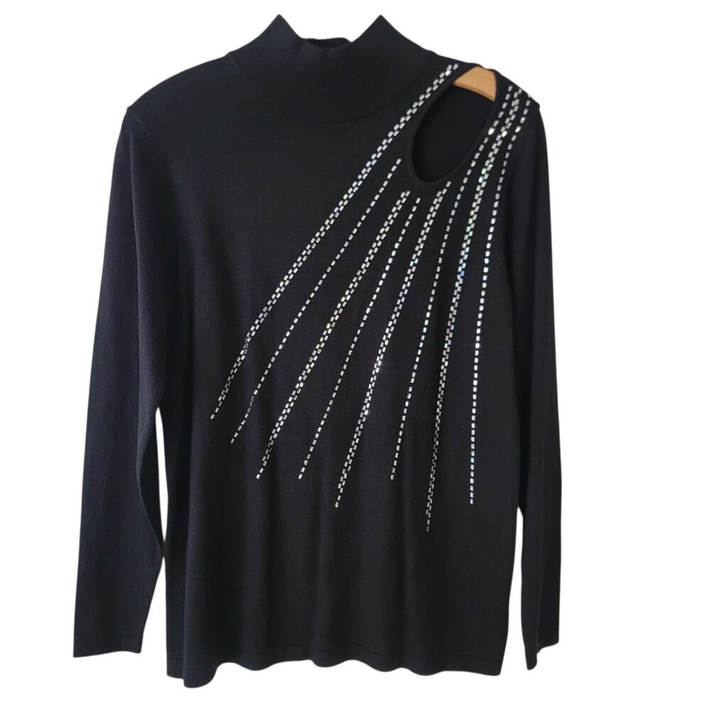More in Love Sweater Black Rhinestone Embellished Long Sleeve Sz S Peekaboo‎ NWT